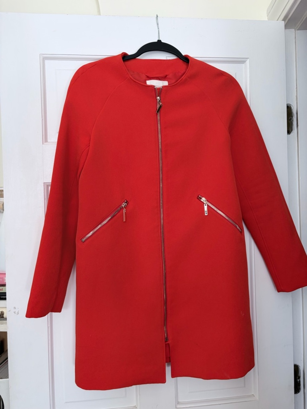 H&M Bright Red Zip-Front Pea Coat